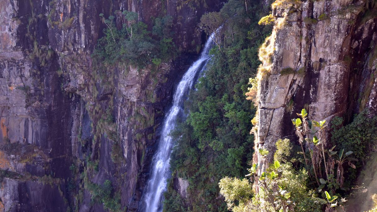 Nyanga National Park, Eastern Highlands, Zimbabwe – October 13, 2021: Mutarazi Falls, the second highest waterfall in Africa. 