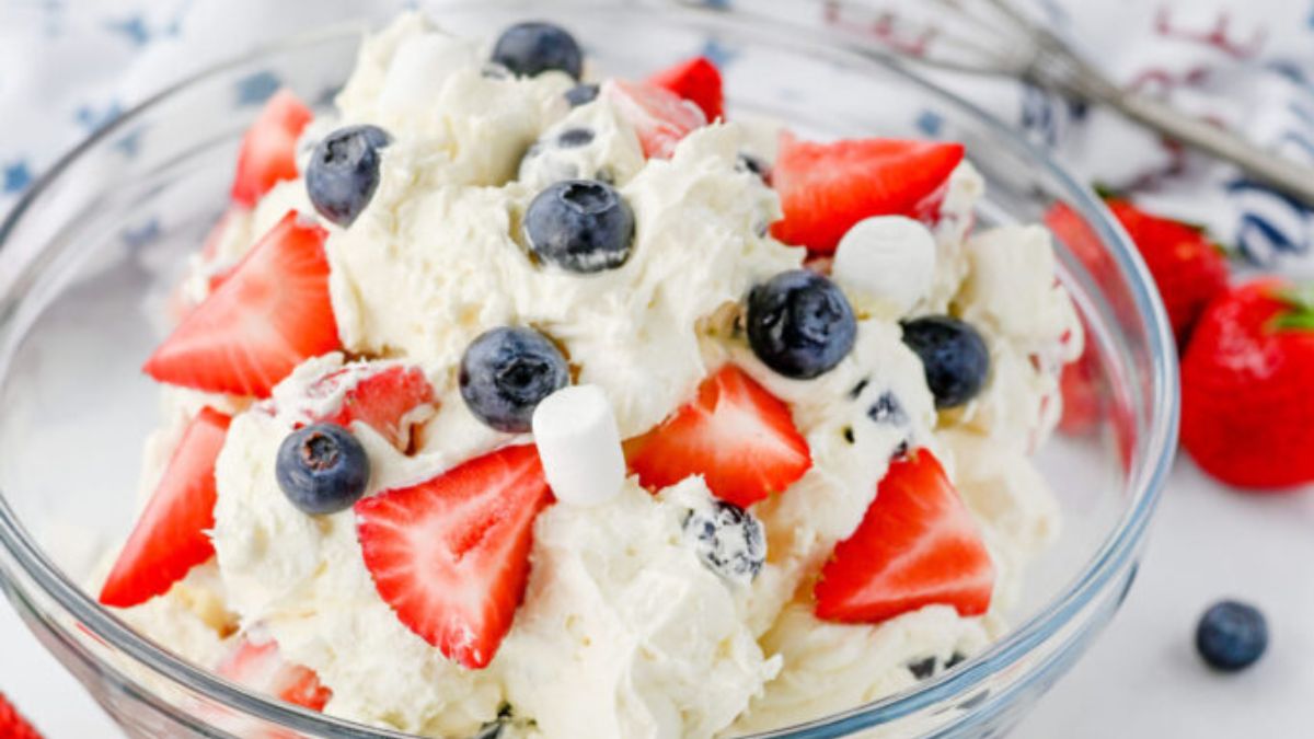 Red White and Blue Cheesecake Salad.