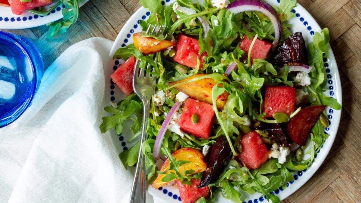 Roasted Beet and Watermelon Salad with Goat Cheese.