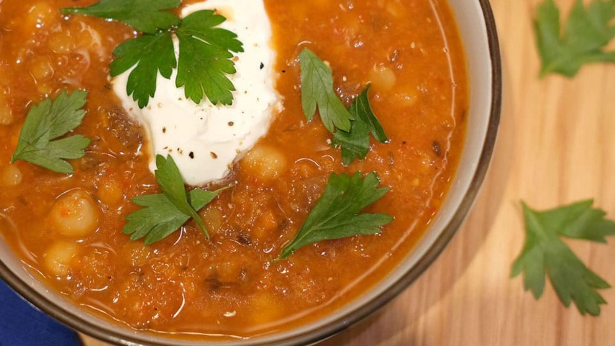 Roasted Vegetable Soup with Lentils and Chickpeas.