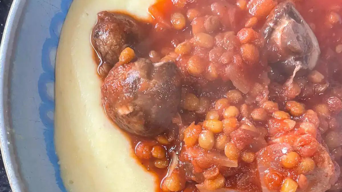 Sausage and Lentil Stew With Cheesy Polenta.