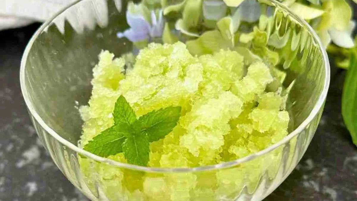 Simple Honeydew Melon and Yuzu Granita With Mint.