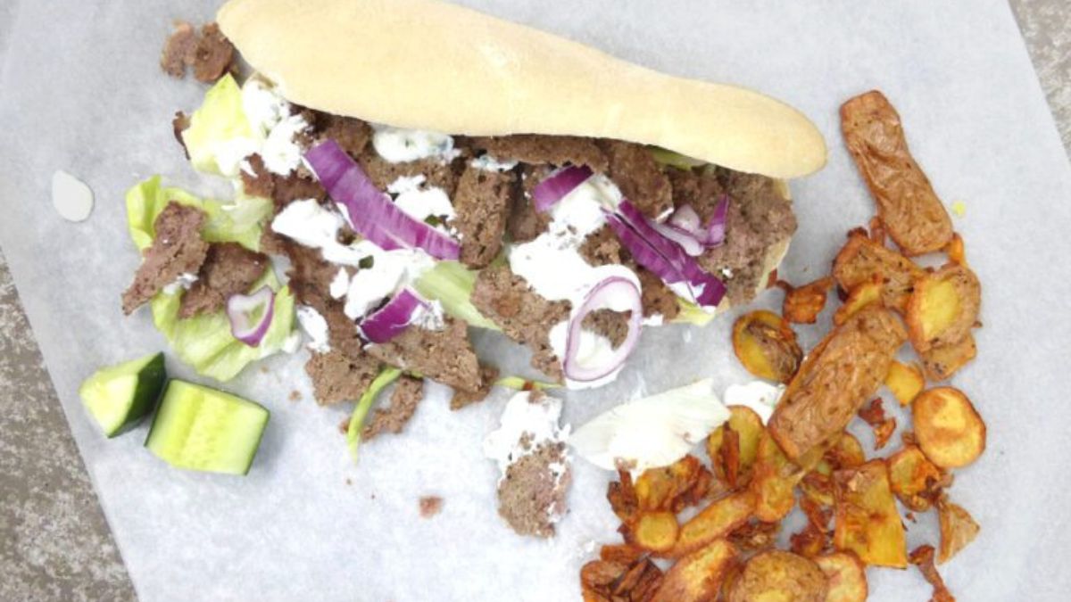 Slow Cooked Gyro (with Pita Bread, Tzatziki and Potato Skin Fries).