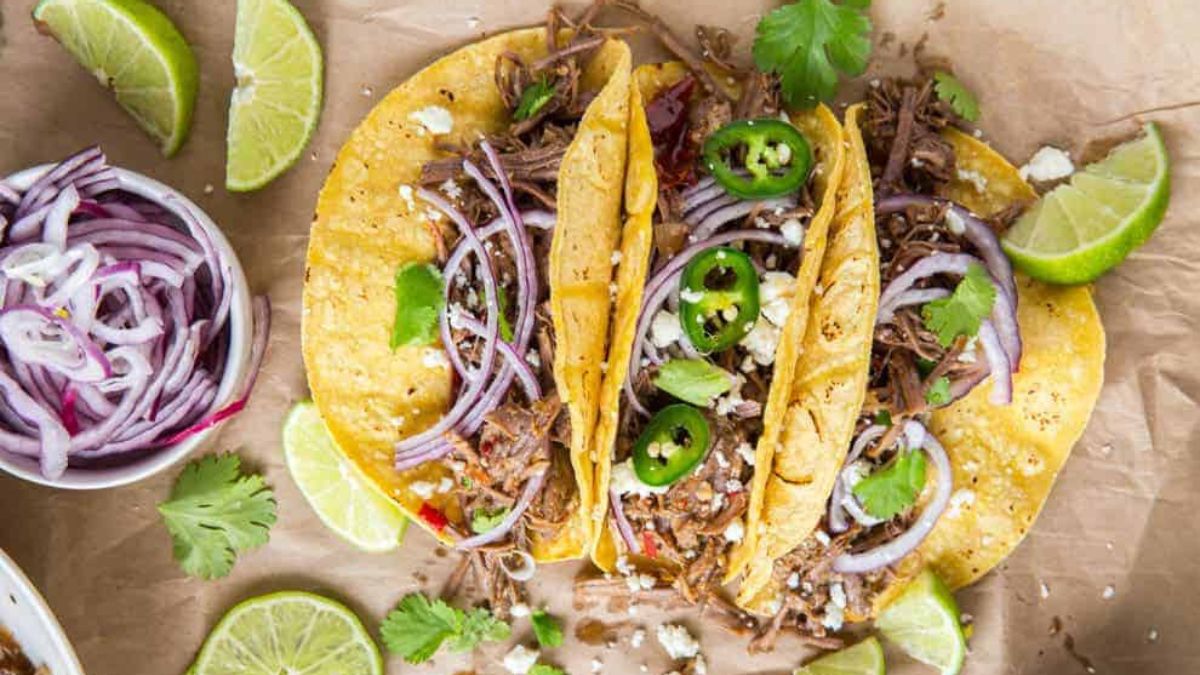 Slow Cooker Barbacoa Beef Tacos.