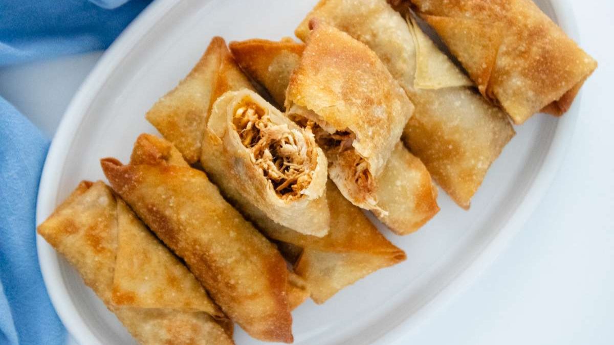 Slow Cooker Barbecue Chicken Egg Rolls.