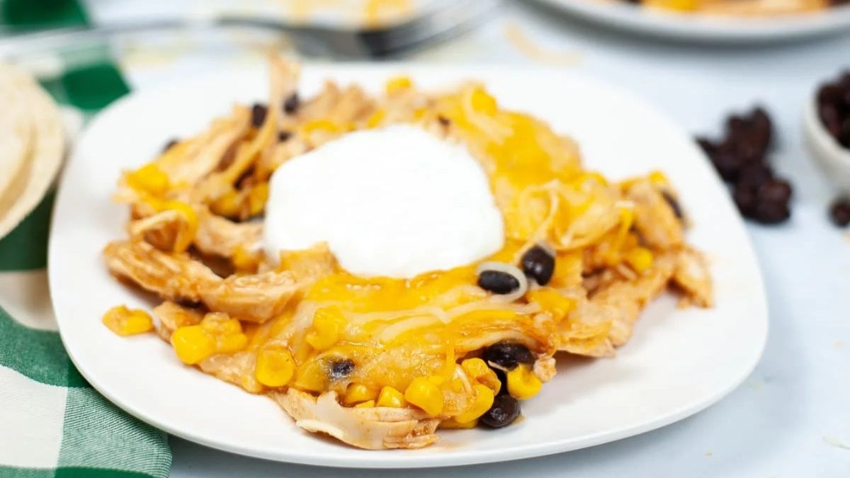 Slow Cooker Chicken and Cheese Enchiladas with Red Sauce.