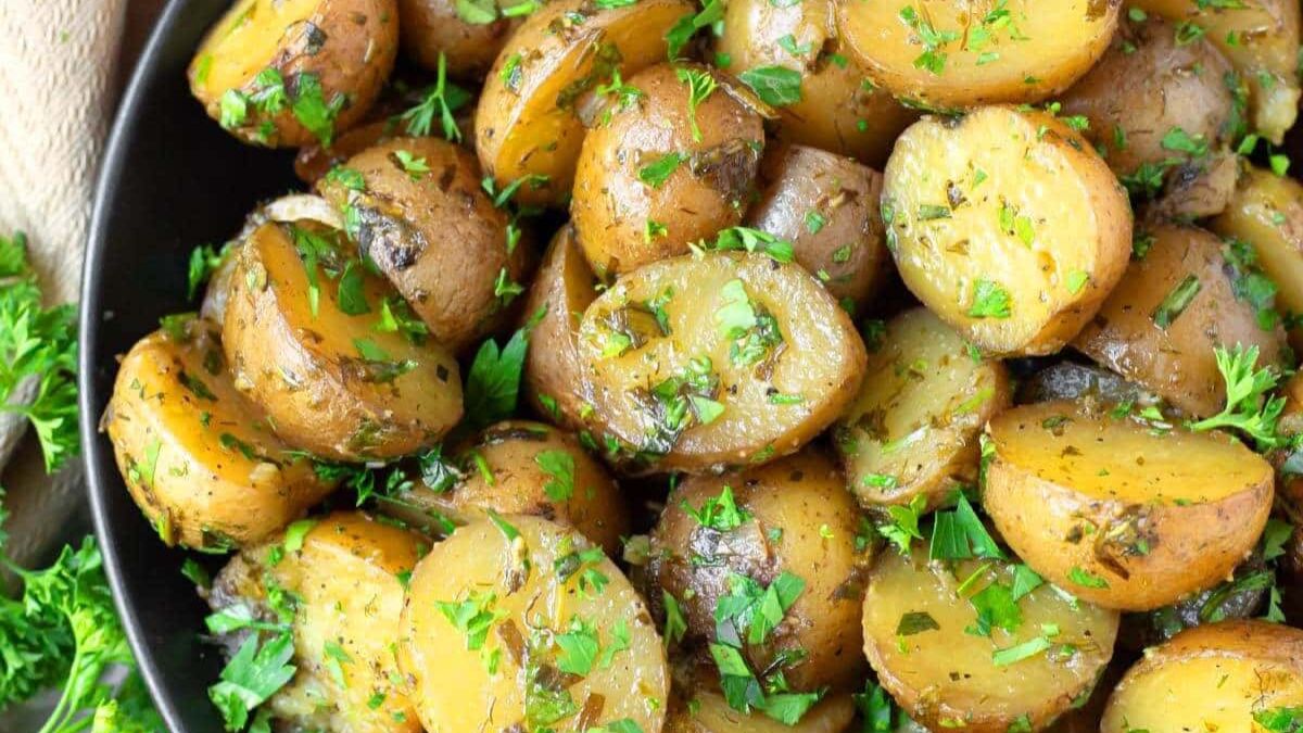 Slow Cooker Garlic Herb Potatoes.