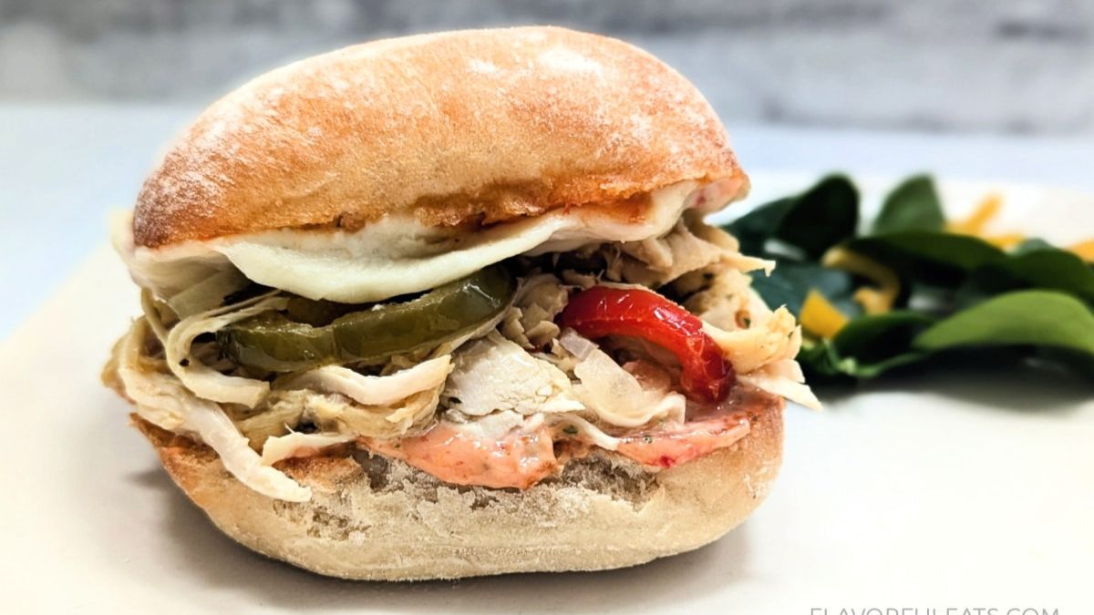 Slow Cooker Spicy Italian Chicken Sandwiches.