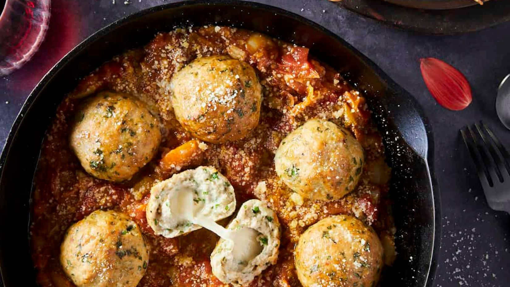 Smoked Chicken Meatballs Stuffed with Mozzarella.