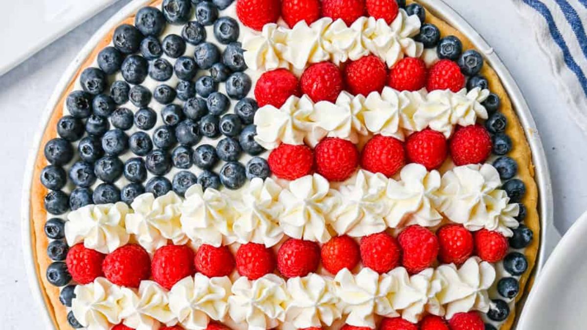 Sugar Cookie Flag Fruit Pizza.