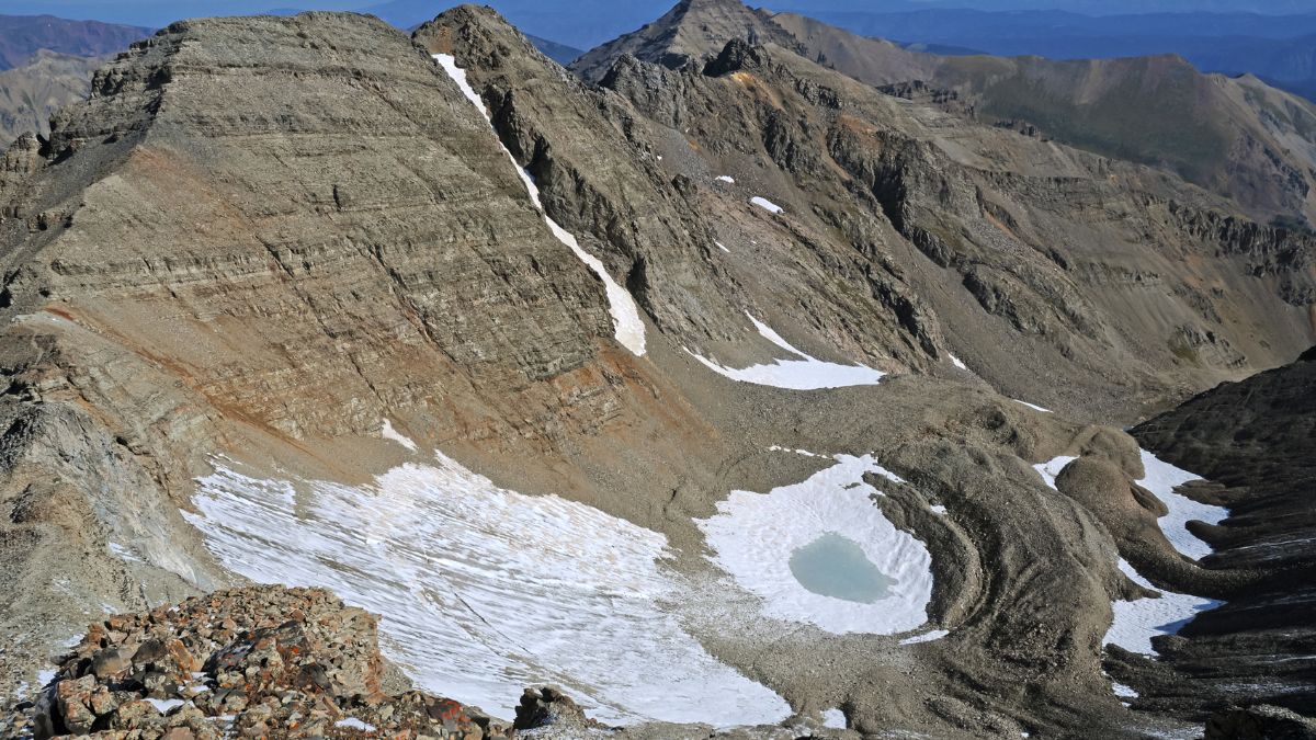Summit view from Castle Peak looking at Conundrum Peak, Elk Range, Colorado Rockies, Rocky Mountains, USA.