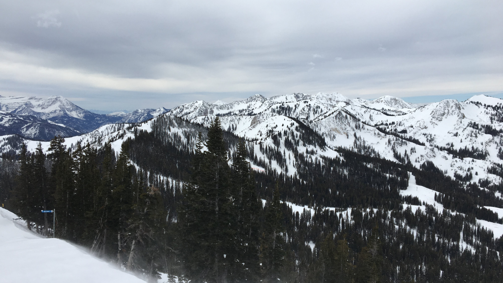 Winter majestic views around Wasatch Front Rocky Mountains, Brighton Ski Resort, close to Salt Lake and Heber Valley, Park City, USA.