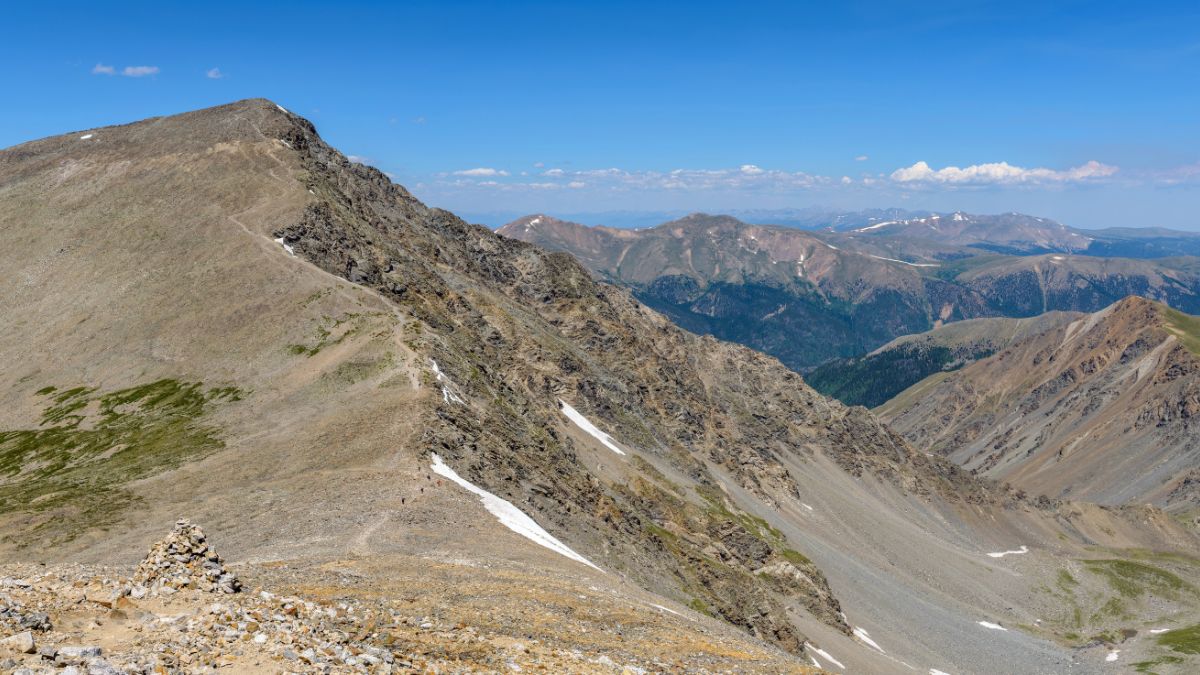 Torreys Peak - A summer panoramic view of steep south slopes of Torreys Peak (14,267 feet), seen from summit of Grays Peak (14,270 feet), Colorado, USA.
