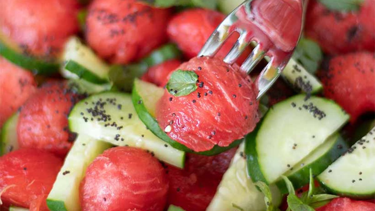Vegan Minty Watermelon Cucumber Salad Without Feta.