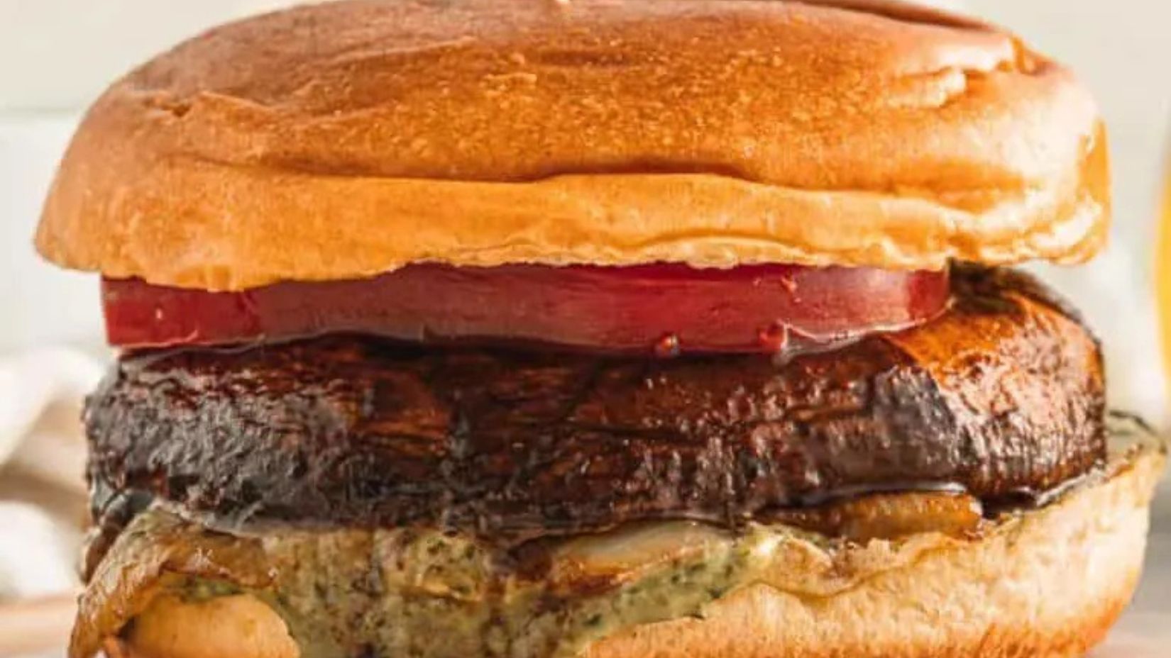 Vegan Portobello Burgers with Pesto Mayonnaise.