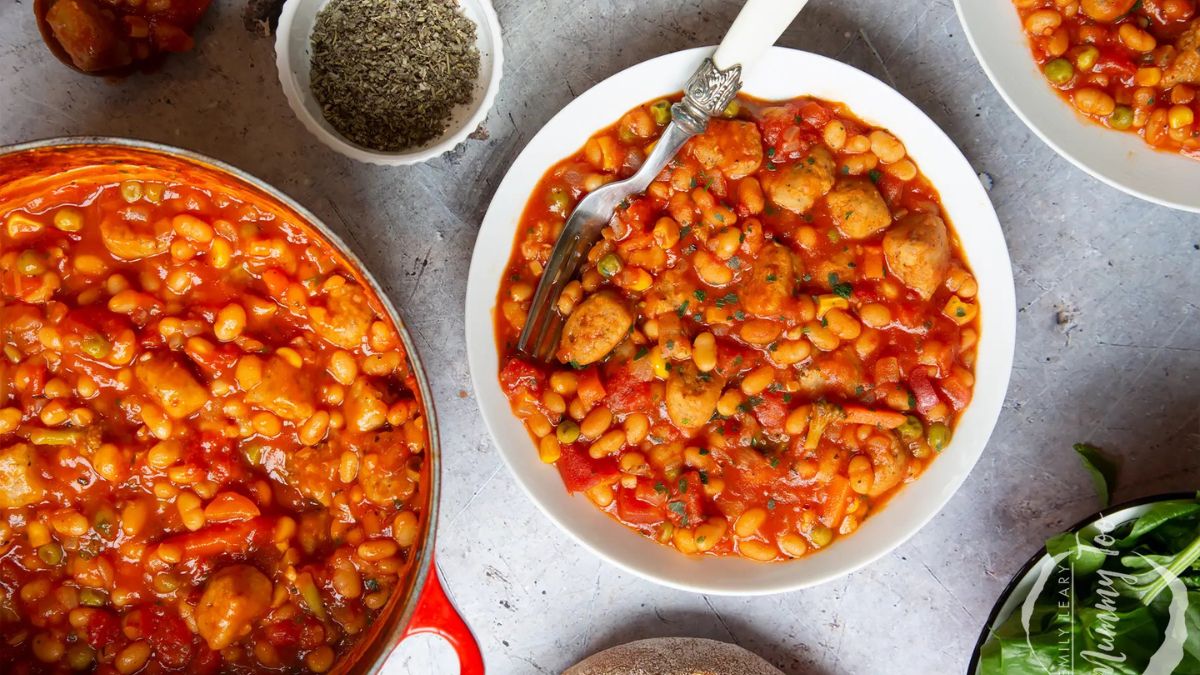 Veggie sausage and bean casserole.