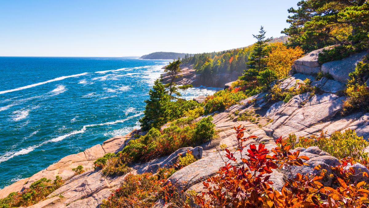 View of the Maine coastline at Acadia National park.