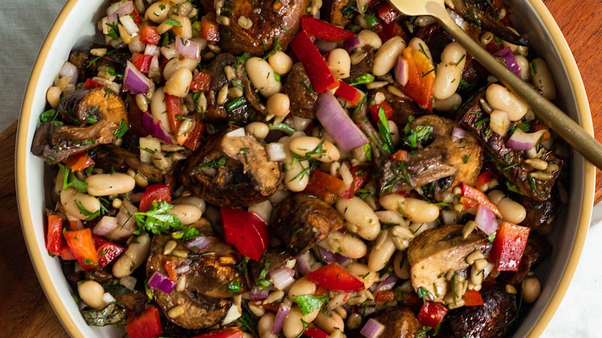Warm Mushroom White Bean Crunch Salad.