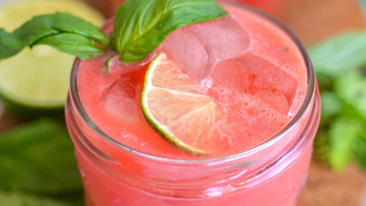 Watermelon Vodka Cocktail with Basil.