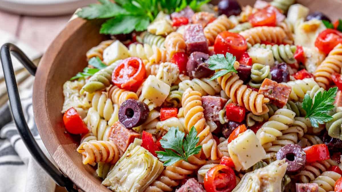 Zesty Italian Pasta Salad with Homemade Dressing.