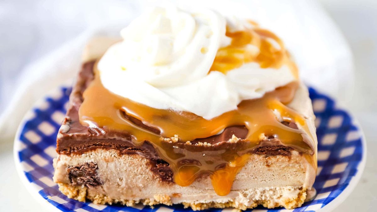 Chocolate Fudge Caramel Ice Cream Dessert.