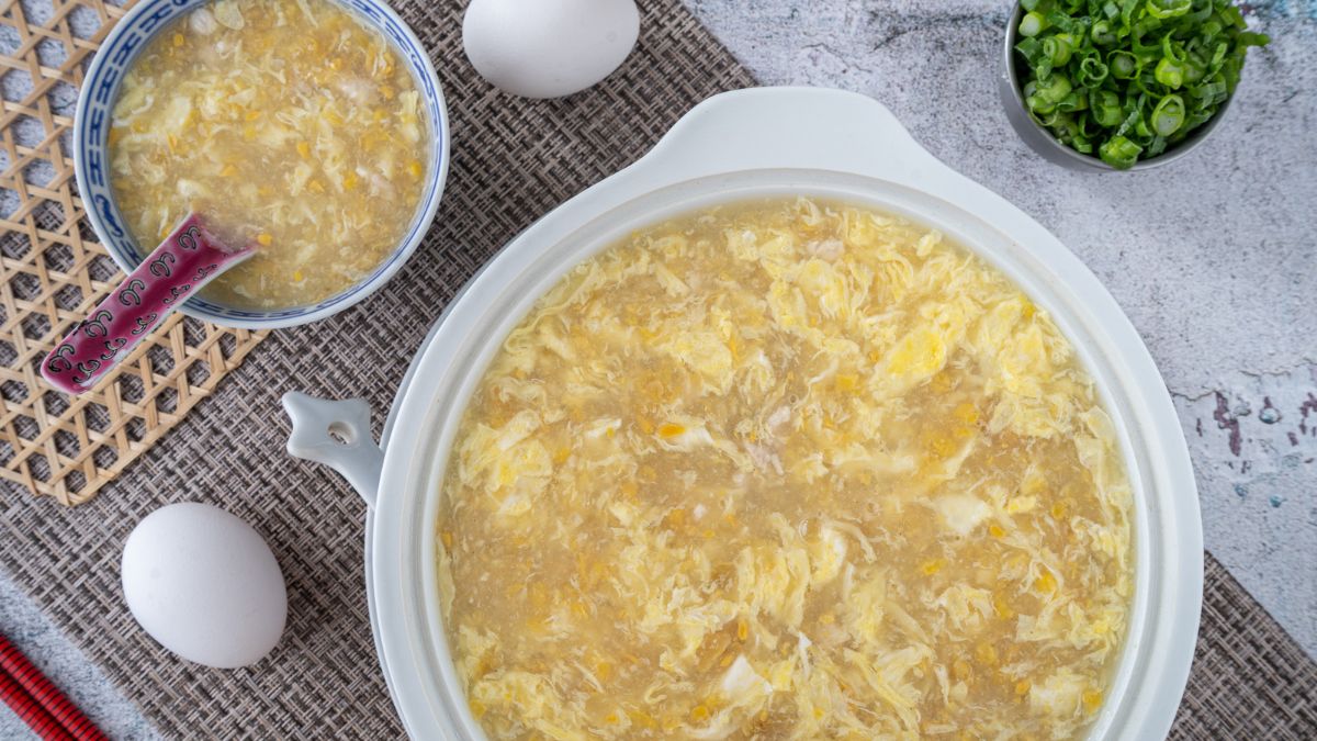 Easy & Comforting Chicken & Corn Egg Drop Soup.