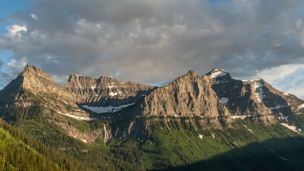 Mt Oberlin and Birdwoman Falls in Montana wilderness.
