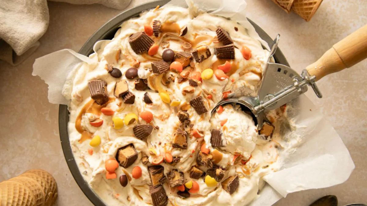 No-Churn Peanut Butter Cup Ice Cream (with Reese’s Pieces).