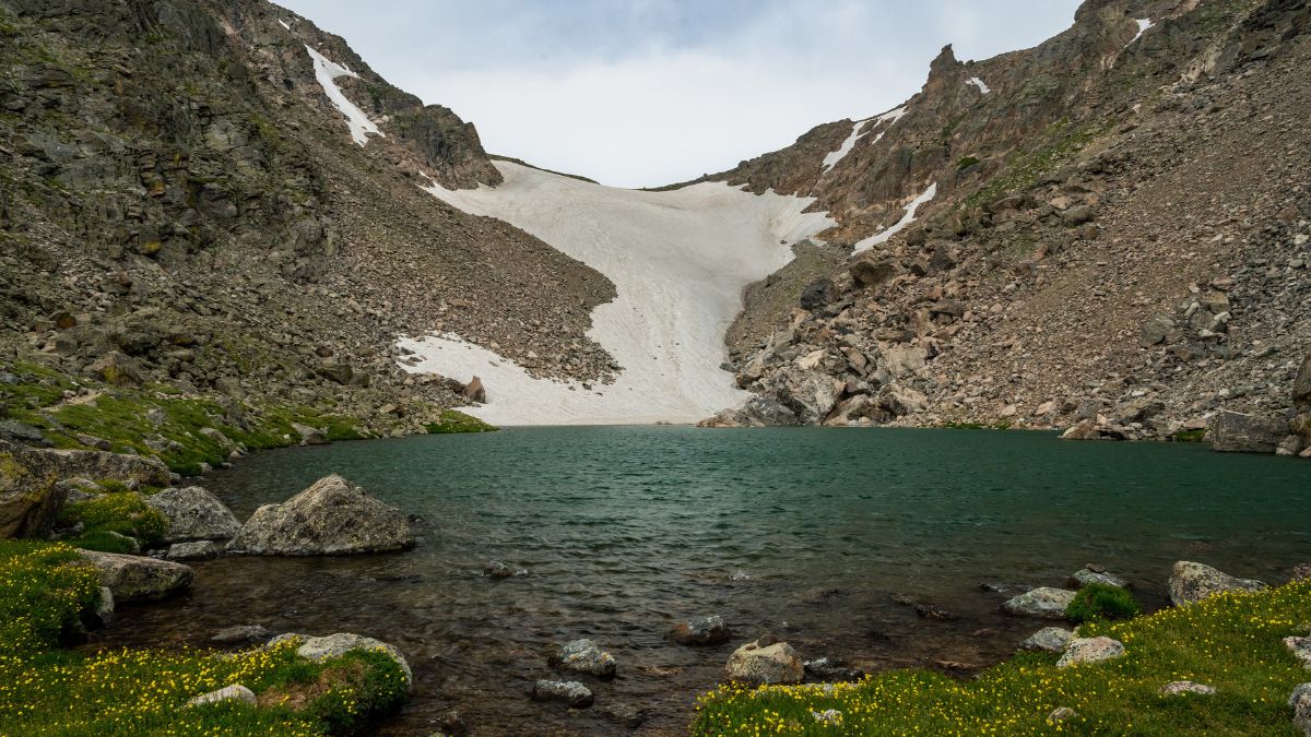 Receding Andrews Glacier in Spring in Rocky Mountain National Park.