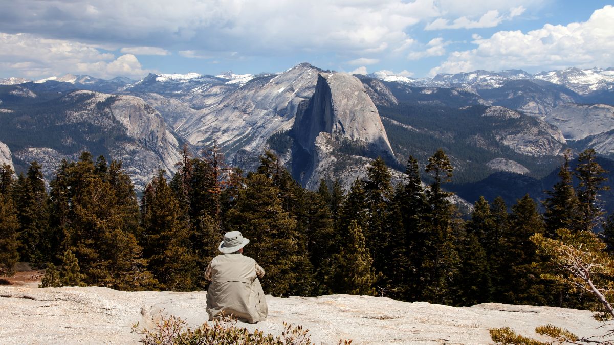 Views from Sentinel Dome towards Half dome and Yosemtite Falls.